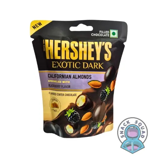 Hersheys Exotic Dark Californian Almonds Sprinkled With Blackberry (India) Snack Squad